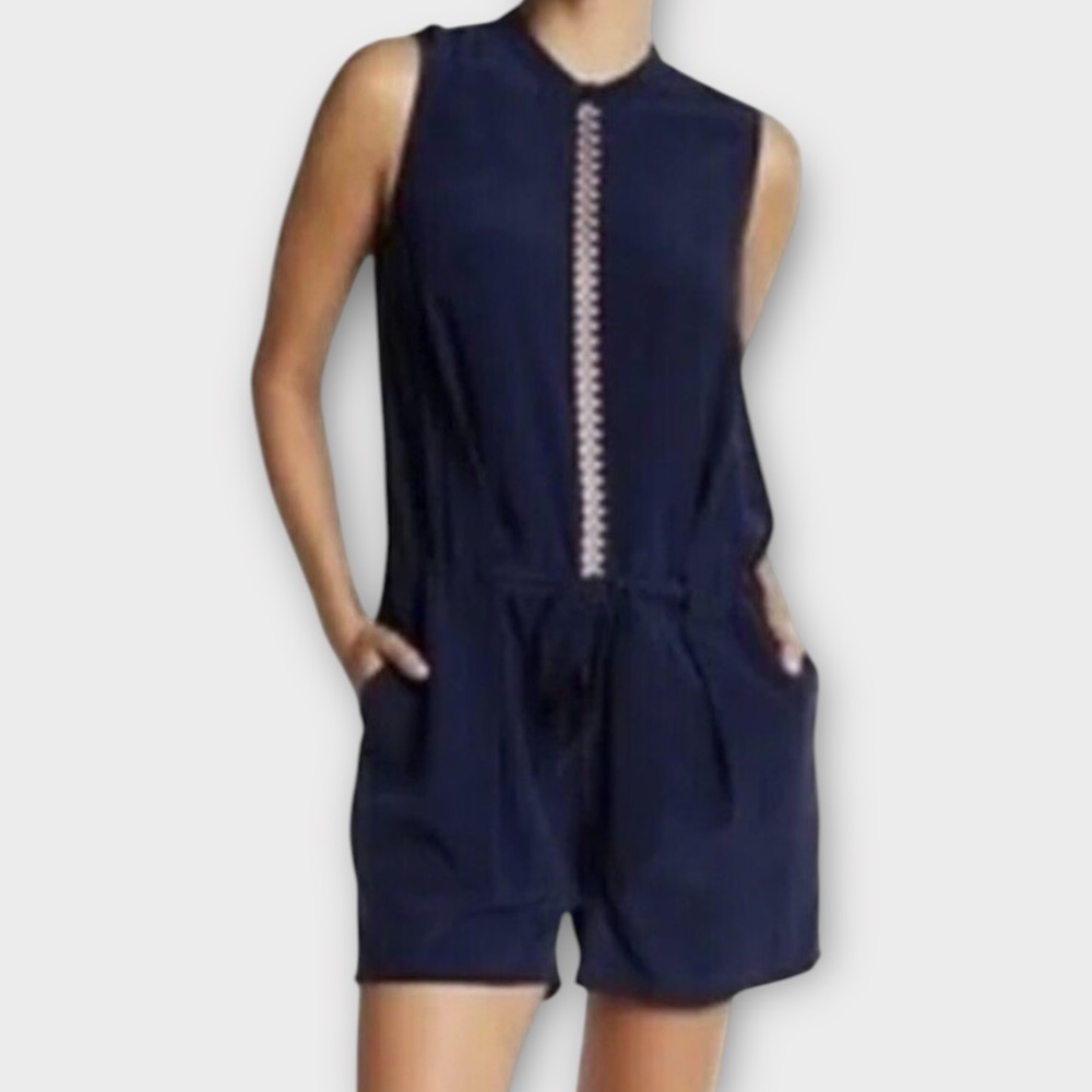 Tory Burch Women’s Marguerite Romper Small 100% Silk Embroidered Trim Designer